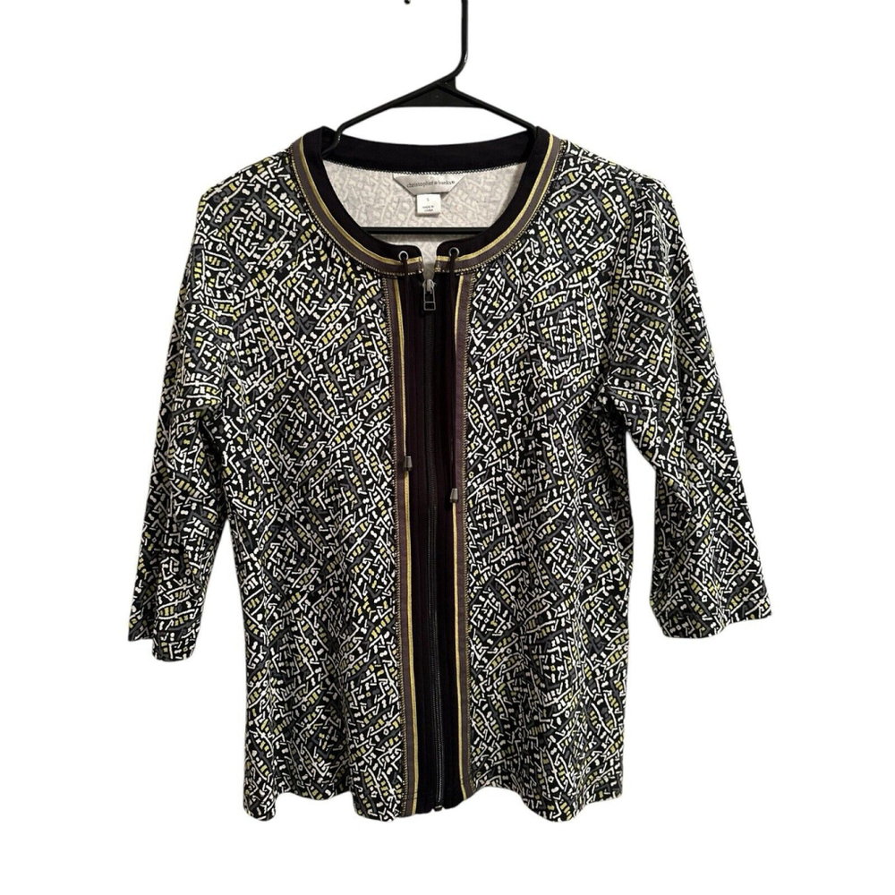Christopher Banks 100% Cotton Zipper Jacket Womens Small Multicolor 3/4 Sleeves